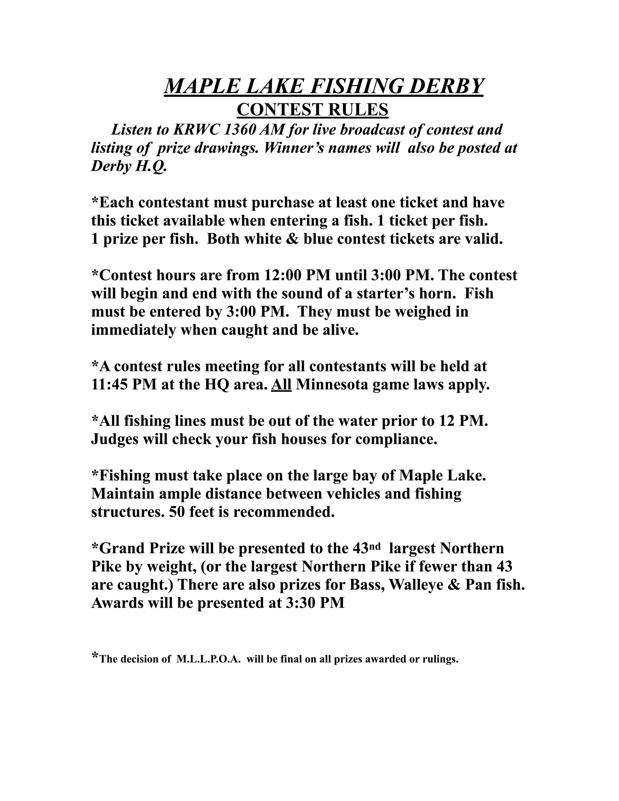 Derby Rules Contest Rules Tournament Rules